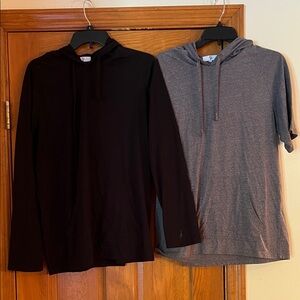 Lot of 2 Sir7 men’s T-shirt hoodies, black, and gray long and short sleeve large